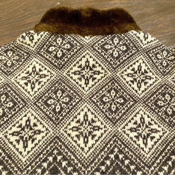 Ralph Lauren Navy and Cream Fair Isle Zip Jacket with Faux Fur Trim - Picture 8 of 16